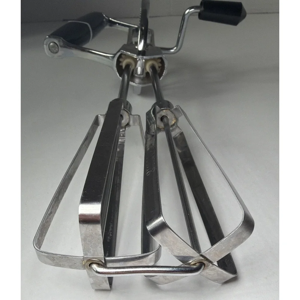 Vintage Egg Beater Retro Hand Mixer Black Stainless Steel 1960's Kitchen
